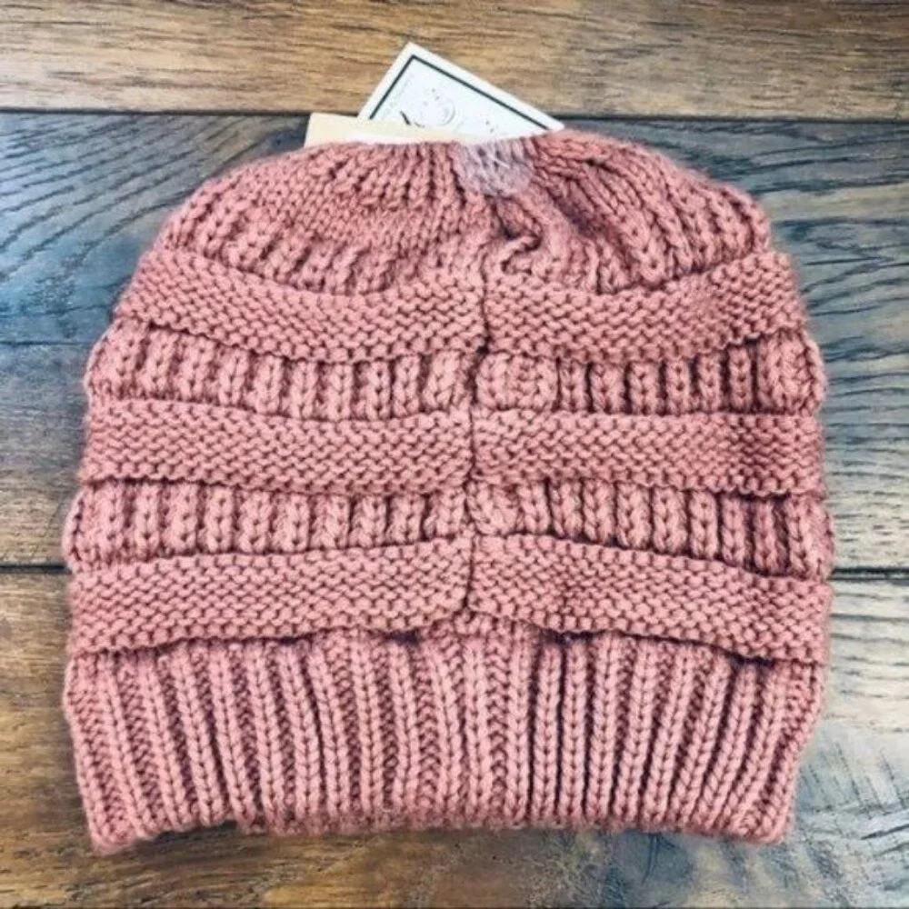 Jeep Paw Print‎ Pony Tail Messy Bun Beanie - Mauve